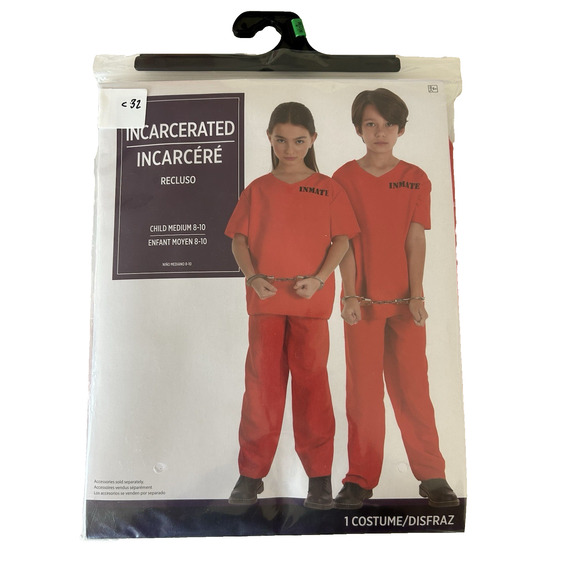 Incarcerated Prisoner Jumpsuit CHILD Unisex Halloween Costume Child MEDIUM 8-10 - Picture 2 of 6